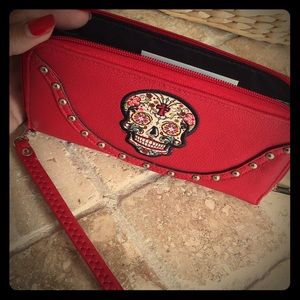 Leather Sugar Skull Wristlet